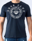 Imagen de frente playera cuello redondo con logo classic color marino marca Bros Club