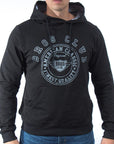 Imagen de frente sudadera cerrada con estampado color negro para hombre marca Bros Club