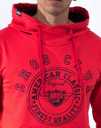 Imagen de acercamiento a sudadera cerrada con estampado color coral para hombre marca Bros Club