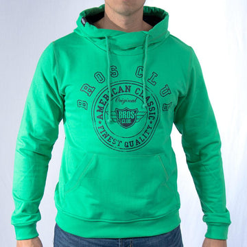 Imagen de frente sudadera cerrada con estampado color verde para hombre marca Bros Club
