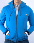 Imagen de frente sudadera con cierre y gorro de hombre color azul marca Bros Club