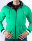 Imagen de frente sudadera con cierre y gorro de hombre color verde marca Bros Club