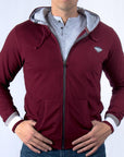 Imagen de frente sudadera con cierre y gorro de hombre color vino marca Bros Club