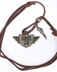 Imagen de collar alas Bros con cordón de piel café