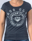 Imagen de frente playera cuello redondo con logo classic color gris oxford para mujer marca Bros Club