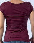 Imagen de back playera cuello redondo lisa color vino para mujer marca Bros Club