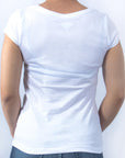 Imagen de back playera cuello redondo lisa color blanco para mujer marca Bros Club