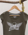 Playera de mujer con diseño de calavera con alas