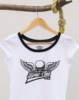 Playera de mujer con diseño de calavera con alas