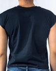 Imagen de espalda playera sin mangas diseño glitter color marino para mujer marca Bros Club