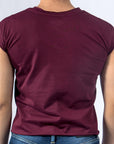 Imagen de espalda playera sin mangas diseño glitter color vino para mujer marca Bros Club