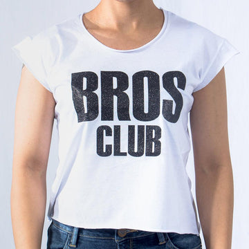 Imagen de frente playera sin mangas diseño glitter color blanco para mujer marca Bros Club