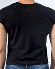 Imagen de espalda playera sin mangas diseño classic color negro para mujer marca Bros Club