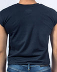 Imagen de espalda playera sin mangas diseño classic color marino para mujer marca Bros Club