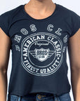 Imagen de frente playera sin mangas diseño classic color marino para mujer marca Bros Club