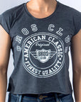 Imagen de frente playera sin mangas diseño classic color oxford para mujer marca Bros Club