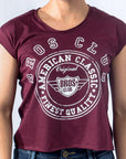 Imagen de frente playera sin mangas diseño classic color vino para mujer marca Bros Club