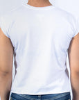 Imagen de espalda playera sin mangas diseño classic color blanco para mujer marca Bros Club