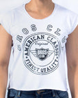 Imagen de frente playera sin mangas diseño classic color blanco para mujer marca Bros Club