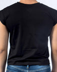 Imagen de espalda playera sin mangas lisa color negro para mujer marca Bros Club