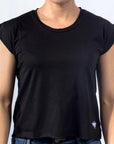 Imagen de frente playera sin mangas lisa color negro para mujer marca Bros Club
