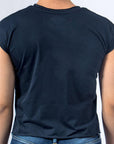 Imagen de espalda playera sin mangas lisa color marino para mujer marca Bros Club