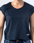 Imagen de frente playera sin mangas lisa color marino para mujer marca Bros Club