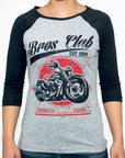 Imagen de frente playera manga larga con diseño de moto color jaspe con marino para mujer.