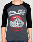 Imagen de frente playera manga larga con diseño de moto color oxford con negro para mujer.