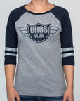 Imagen de frente playera manga larga logo Bros Club color jaspe con marino para mujer