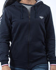 Imagen de frente sudadera color azul marino con cierre de mujer marca Bros Club