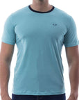 Playera bicolor de cuello redondo con silueta de logo bordado