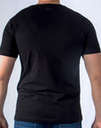 Imagen trasera de playera cuello redondo con logo color negro marca Bros Club