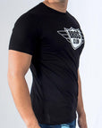 Imagen de lado playera cuello redondo con logo color negro marca Bros Club