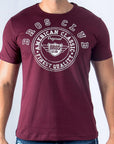 Imagen de frente playera cuello redondo con logo classic color vino marca Bros Club