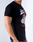 Imagen de lado playera cuello redondo con diseño de moto color negro marca Bros Club