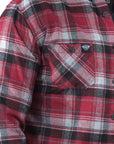 Imagen de acercamiento a camisa de cuadros color rojo para hombre marca Bros Club.