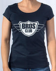 Imagen de frente playera cuello redondo con logo Bros Club color marino para mujer marca Bros Club