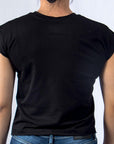 Imagen de espalda playera sin mangas diseño glitter color negro para mujer marca Bros Club