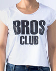 Imagen de frente playera sin mangas diseño glitter color blanco para mujer marca Bros Club