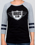 Imagen de frente playera manga larga logo Bros Club color negro con jaspe para mujer
